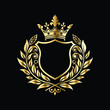 © printeye - Golden heraldic shield with crown. Heraldic Coat of Arms decorative logo isolated vector illustration. Luxury golden laurel wreath heraldic emblem template vector illustration.Heraldic Coat of Arms de