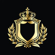 © printeye - Golden heraldic shield with crown. Heraldic Coat of Arms decorative logo isolated vector illustration. Luxury golden laurel wreath heraldic emblem template vector illustration.Heraldic Coat of Arms de
