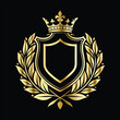 © printeye - Golden heraldic shield with crown. Heraldic Coat of Arms decorative logo isolated vector illustration. Luxury golden laurel wreath heraldic emblem template vector illustration.Heraldic Coat of Arms de