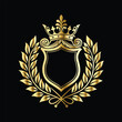 © printeye - Golden heraldic shield with crown. Heraldic Coat of Arms decorative logo isolated vector illustration. Luxury golden laurel wreath heraldic emblem template vector illustration.Heraldic Coat of Arms de