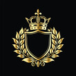 © printeye - Golden heraldic shield with crown. Heraldic Coat of Arms decorative logo isolated vector illustration. Luxury golden laurel wreath heraldic emblem template vector illustration.Heraldic Coat of Arms de