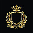 © printeye - Golden heraldic shield with crown. Heraldic Coat of Arms decorative logo isolated vector illustration. Luxury golden laurel wreath heraldic emblem template vector illustration.Heraldic Coat of Arms de