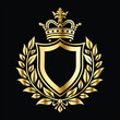 © printeye - Golden heraldic shield with crown. Heraldic Coat of Arms decorative logo isolated vector illustration. Luxury golden laurel wreath heraldic emblem template vector illustration.Heraldic Coat of Arms de