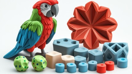 Naklejka na meble Colorful parrot toy with geometric shapes on white background