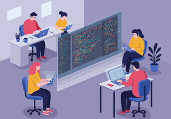 Software Developer Team Collaboration in Modern Office Space