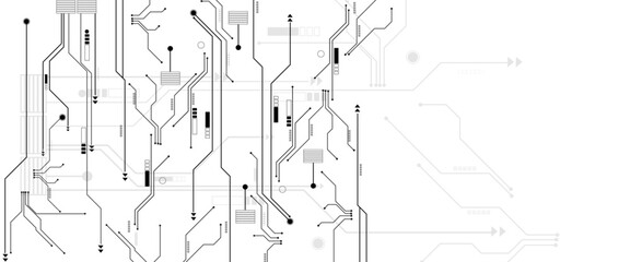 Aufkleber - Vector black and white circuit electronic or electrical line with circle engineering technology.