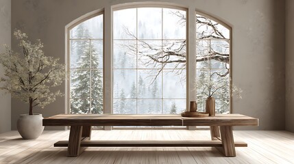 Aufkleber - Beautiful large table and window with copy space and winter nature view