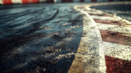 Wall Mural - this close-up image captures an empty f1 track, showcasing the unique curved section with intricate 