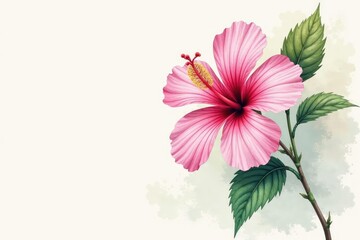 Wall Mural - delicate hibiscus sketch, watercolor effect, soft pastel palette, elegant, gentle, bloom