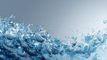 Poster - Blue water bubbles and splashes on clean background, aesthetic mockup