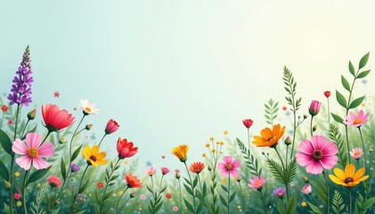 Wall Mural - Repetitive design of wildflowers, soft pastel tones , background, illustration