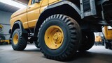 A big yellow truck, a heavy vehicle for cargo transport, travels on the road