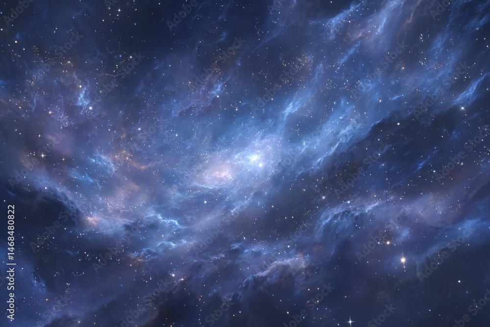 Deep within the cosmos, a breathtaking expanse features a swirling cloud of interstellar gas illuminated by distant stars. The scene evokes a sense of wonder and mystery in the universe.