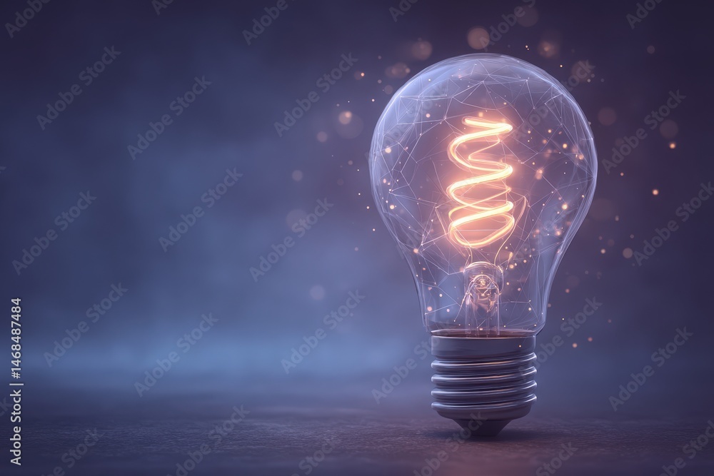 A light bulb showcases a mesmerizing glowing spiral filament surrounded by a subtle haze, evoking a sense of wonder. The dim ambiance enhances its artistic appeal, making it captivating.