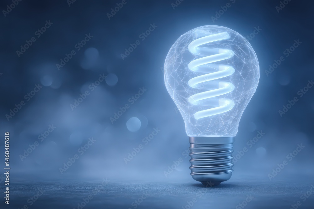 A spiral lightbulb emits a soft glow against a deep blue background. The innovative design showcases lights intricate details, creating an ambient atmosphere perfect for inspiration or creativity.