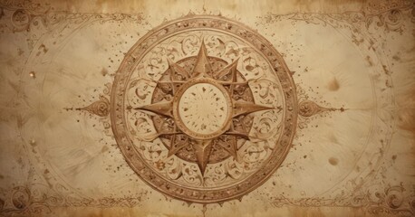 Wall Mural - intricate star pattern on antique parchment, crescent moons, cosmic swirls , design, aged, ethereal