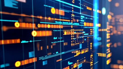 Futuristic digital interface with glowing data streams