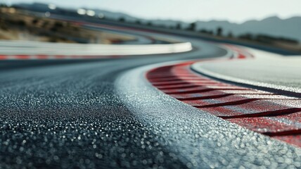 Wall Mural - a close-up view of an empty f1 track capturing the intricate details of the asphalt and its curved e