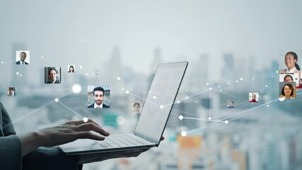 Poster - Business people using laptops in the office and multinational human resources network concept