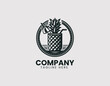 © Dawi Firdaus - Pineapple Juice in Clear Glass Tropical Fruit Slices Vector Logo Design, Refreshing Pineapple Juice Clear Glass Tropical Fruit Logo Vector