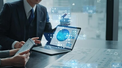 Poster - Group of business people meeting and digital data concept