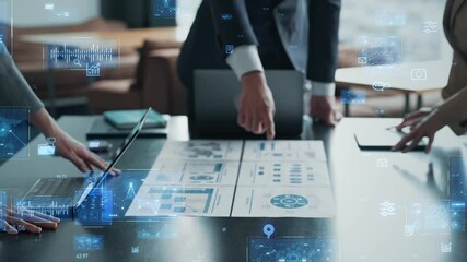 Poster - Group of business people meeting and digital technology concept