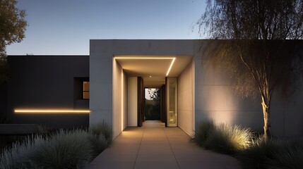 Poster - Exterior house entrance walls, surface mounted linear light on outside walls of house