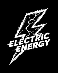 Wall Mural - bold electric energy logo on black background, vector illustration with lightning bolt