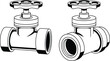 © Ahsan - Two detailed black and white illustrations of industrial water shut off valves ready to be used