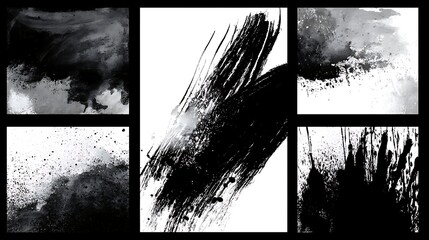 Poster - Grunge backgrounds set, brush black paint ink stroke