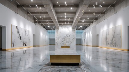 Leinwandbilder - Luxury art museum space featuring enormous open galleries, high ceilings, the architecture combines sleek, minimalist concrete walls with luxurious touches like gold accents and marble floors