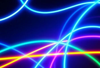 Wall Mural - Abstract blue neon lines forming vibrant, colorful geometric patterns on a dark background, colorful, abstract