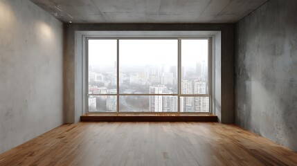 Aufkleber - Modern empty room with large window overlooking the street in a contemporary building during daylight