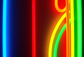 Wall Mural - vibrant neon rainbow tubes arranged in creative flat lay on dark textured wall, style, fluorescent