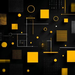Aufkleber - Abstract Geometry: A Modern Art Composition of Yellow Shapes and Lines on Black Backdrop
