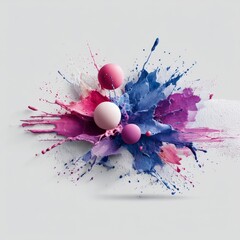 Poster - Abstract Paint Splash with Spheres: A Vibrant Explosion of Color and Form on a White Canvas