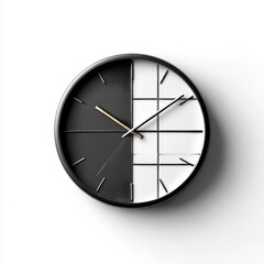 Poster - Modern Clock with Black and White Dial Displaying the Current Time, Minimalist Design on a Clean White Background