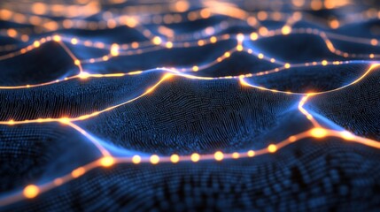 Abstract network background with glowing nodes and connections. Represents connectivity, data flow, and modern technology concepts. Futuristic design with a sense of innovation.