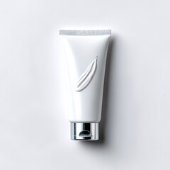 Poster - Elegant White Tube Packaging with Silver Cap and Minimalist Design on a Clean White Background