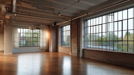 Aufkleber - Spacious modern interior with high ceilings and large windows in a quiet setting