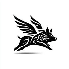 Poster - Stylish Silhouette of a Flying Pig with Wings - A Bold and Modern Design for T-shirts, Logos, and More