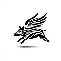Leinwandbilder - Whimsical Ink: A Flying Pig Illustration with Striped Wings, Symbolic of Dreams, Ambition, and Overcoming the Impossible.