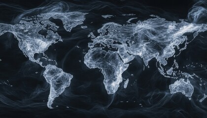 Leinwandbilder - Abstract World Map of Glowing Data Points on Dark Blue Background Representing Global Network Connections and Digital Communication Technologies