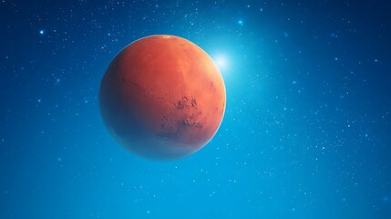 Leinwandbilder - The planet mars in red on a bright blue background with bright stars