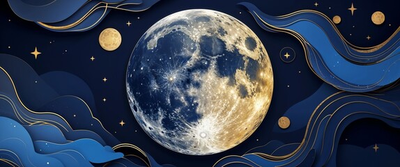 Wall Mural - dark dark blue and golden moon color abstract background