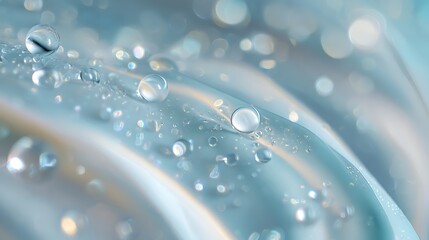 Poster - Translucent droplets, smooth curves, light white and light blue color, beautiful lighting