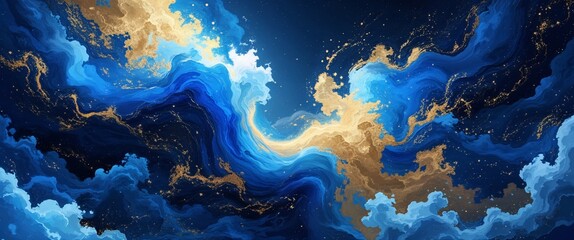 Wall Mural - powerful celestial blue and radiant gold color abstract background