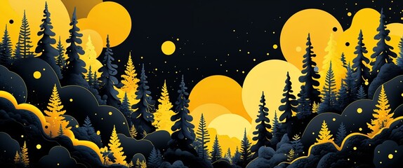 Wall Mural - powerful forest black and glowing yellow color abstract background