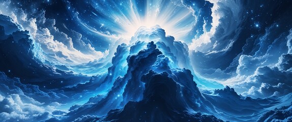 Wall Mural - powerful universe blue and radiant white color abstract background