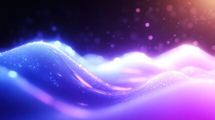 Wall Mural - abstract blue purple waves with sparkling particles and bokeh